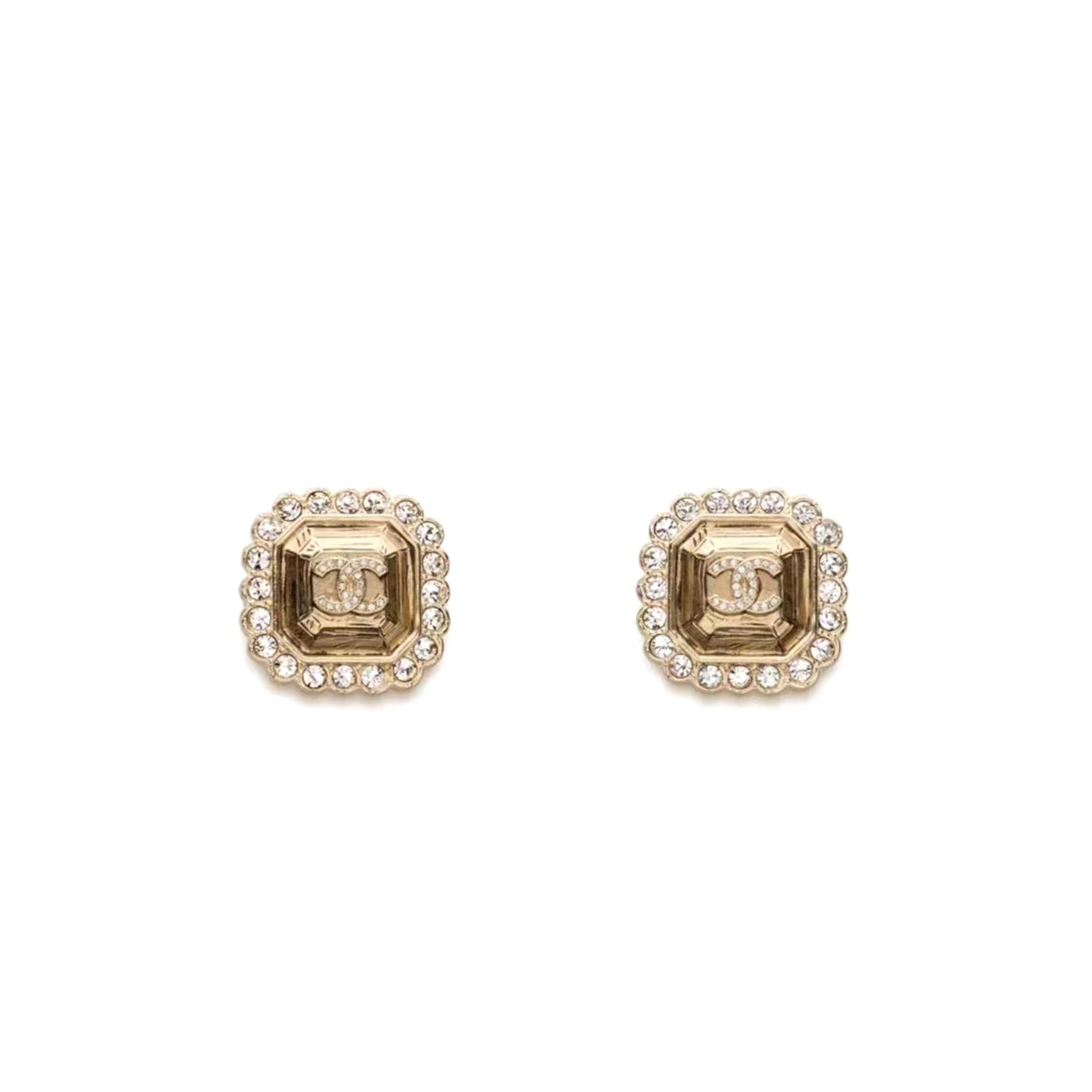 CHANEL CC LOGO SQUARE CRYSTAL EARRINGS 